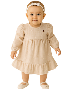 Vestido Bebê Jacquard Metalizado com Babado TJ 11854