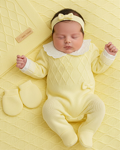 Saída Maternidade Feminina Tricô 5Pç Pérola Bebê Tricot 202