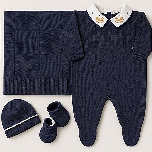 Saída Maternidade Masculina Trico Marinho 5P Bebê Tricot 204