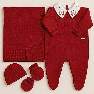 Saída Maternidade Masculina Trico Vermelho  Bebê Tricot 204