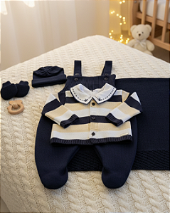 Saída Maternidade Masculina Tricô 6P Marinho Bebê Tricot 208