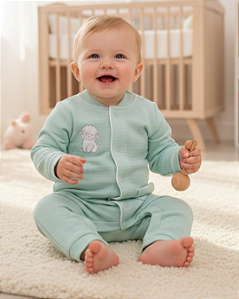 Macacão Bebê Masculino Longo Malha Texturizada Letut 17297