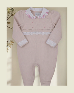 Macacão Bebê Feminino Longo Tricozinho Bordado Paraíso 1385