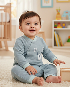 Macacão Bebê Masculino Longo com Touca Paraíso 17733