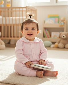 Macacão Bebê Feminino Longo com Gola e Pérolas Paraíso 17727