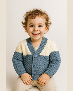 Casaco Bebê Tricô Azul e Cru Pitti Bimbo 100% Acrílico
