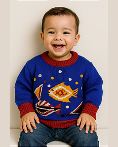 Blusa Bebê Masculino Tricô Estampa Peixes Pitti Bimbo