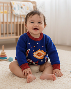 Blusa Bebê Masculino Tricô Estampa Peixes Pitti Bimbo