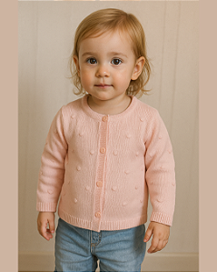 Casaco Infantil Feminino Tricô com Bolinhas Fofinho 423525