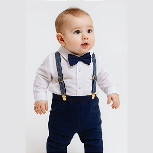 Conjunto Batizado Bebê Masculino - Suspensório e Gravata 190