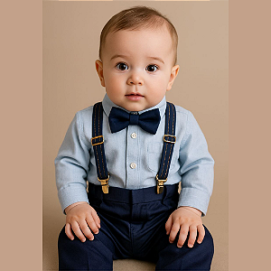 Conjunto Apresentação Bebê Masculino Suspensório Gravata 019