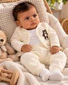 Conjunto Bebê Unissex 3 Peças Algodão Baby Fluffy Creme 7015