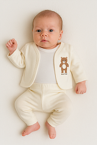 Conjunto Bebê Unissex 3 Peças Algodão Baby Fluffy Creme 7015