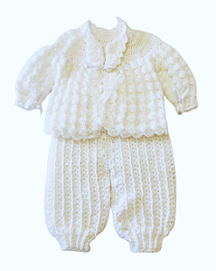 Conjunto Bebê Unissex Crochê Lã Artesanal  Branco Encanto FL