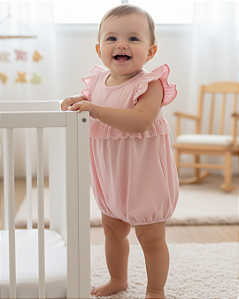 Macacão Bebê Feminino Curto Malha com Renda PB 48606