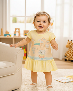 Vestido Bebê Feminino Malha Estampado com Strass 11407