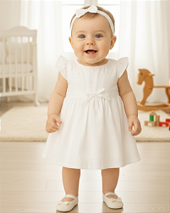 Vestido Bebê Feminino com Strass Faixa e Calcinha 204