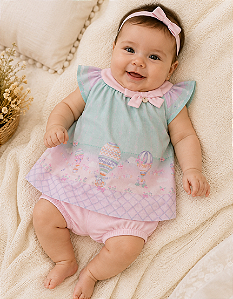 Macacão Curto Bebê Feminino Vestido c/ Shorts Paraíso 18684