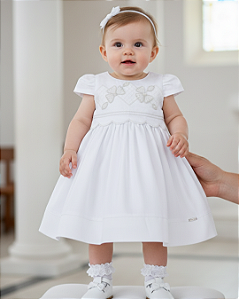 Vestido Bebê Feminino Batizado Tricoline Paraíso 18696