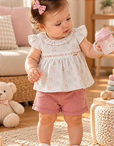 Conjunto Bebê Feminino Blusa Estampada Shorts Paraíso 18711