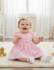 Vestido e Calcinha Bebê Feminino Tricoline e Renda Paraíso 19013