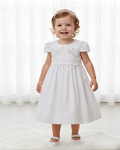 Vestido Bebê Feminino Batizado Tricoline Renda Paraíso 19018