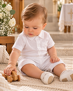 Conjunto Bebê Masculino Camisa e Shorts Texturizados Branco