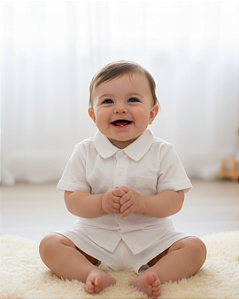 Conjunto Bebê Masculino Camisa e Shorts Texturizados Branco