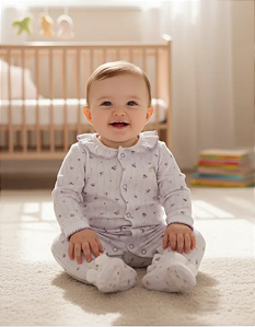 Macacão Longo Bebê Feminino Flores gola babado Letut 18300