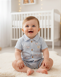 Macacão Bebê Masculino Curto Estampado com Gola Letut 18244