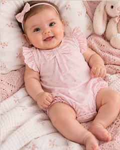 Macacão Bebê Feminino Curto com Babadinhos Laço Letut 18253