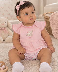 Macacão Bebê Feminino Curto com Babado e Shorts Letut 18254