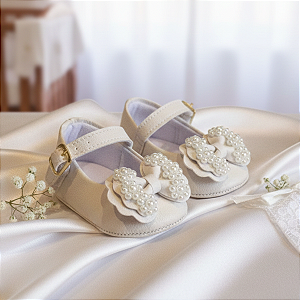 Sapatilha Bebê Feminina com Laço Pérolas Keto Baby 1298