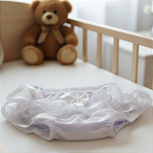 Calcinha Bebê para Batizado com Renda e Detalhes Flor 957