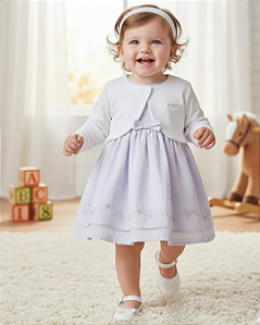 Vestido Bebê Batizado Bordado com Bolero Paraíso 16232