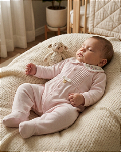 Macacão Bebê Feminino Longo Suedine e Canelado Paraíso 19058
