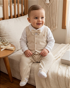 Macacão Bebê Masculino Batizado Colete Gravata Paraíso 19095