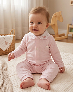 Macacão Bebê Feminino Longo em Malha Trabalhada Paraíso 19108