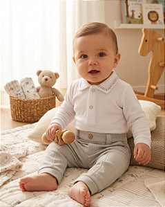 Conjunto Bebê Masculino Batizado Body Calça Paraiso 19125