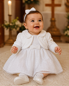 Vestido Bebê Batizado em Chiffon Bolero Pelo Paraiso 16227
