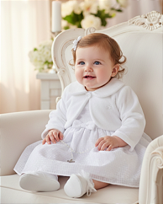 Vestido Bebê Batizado em Chiffon Bolero Pelo Paraiso 16227