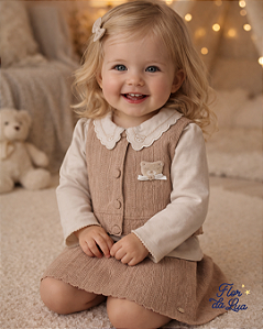 Conjunto Bebê Feminino 3 pç Blusa, Colete Saia Paraiso 19201