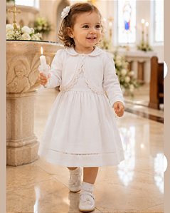 Vestido Batizado Bolero Plush e Tricoline Poá Paraiso 19265