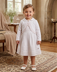 Vestido Batizado Bolero Plush e Tricoline Poá Paraiso 19265