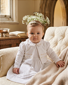 Vestido Bebê Batizado Tecido Crispe e Bolero Paraiso 19277