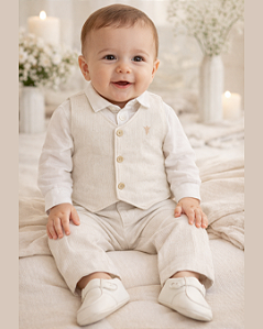 Conjunto Bebê Batizado com Colete Calça Linho Paraiso 19411