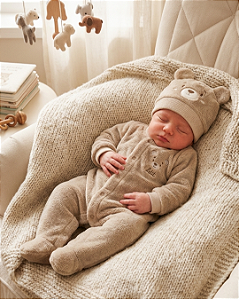 Kit Bebê Macacão Pelo Macio e Touca Orelhinhas Letut 19626