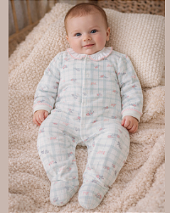 Macacão Bebê Plush Estampado com Babado na Gola Letut 19637