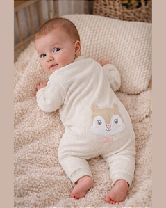 Macacão Bebê Feminino Plush Zíper Duplo Bordado Letut 19640