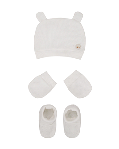 Kit Bebê 3Pç Malha Ribana Touca de Orelhinhas Letut 300230